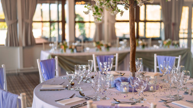 Wedding Open Day Table set up in purple and white 